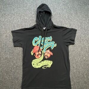 Cheech & Chong Retro Unisex Small Kush Haze Graphic Hooded Shirt Black Short Slv
